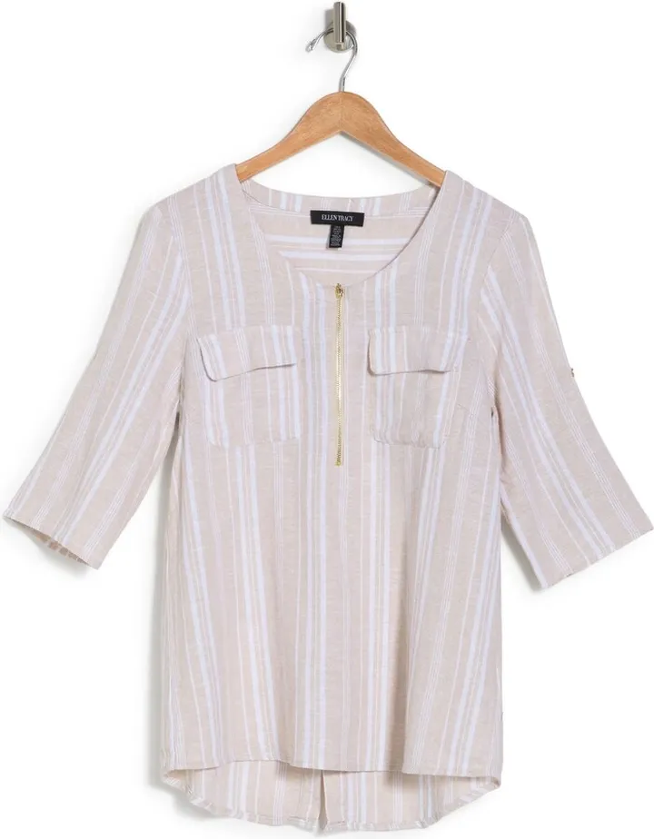 Half Zip Linen Blend Tunic Top