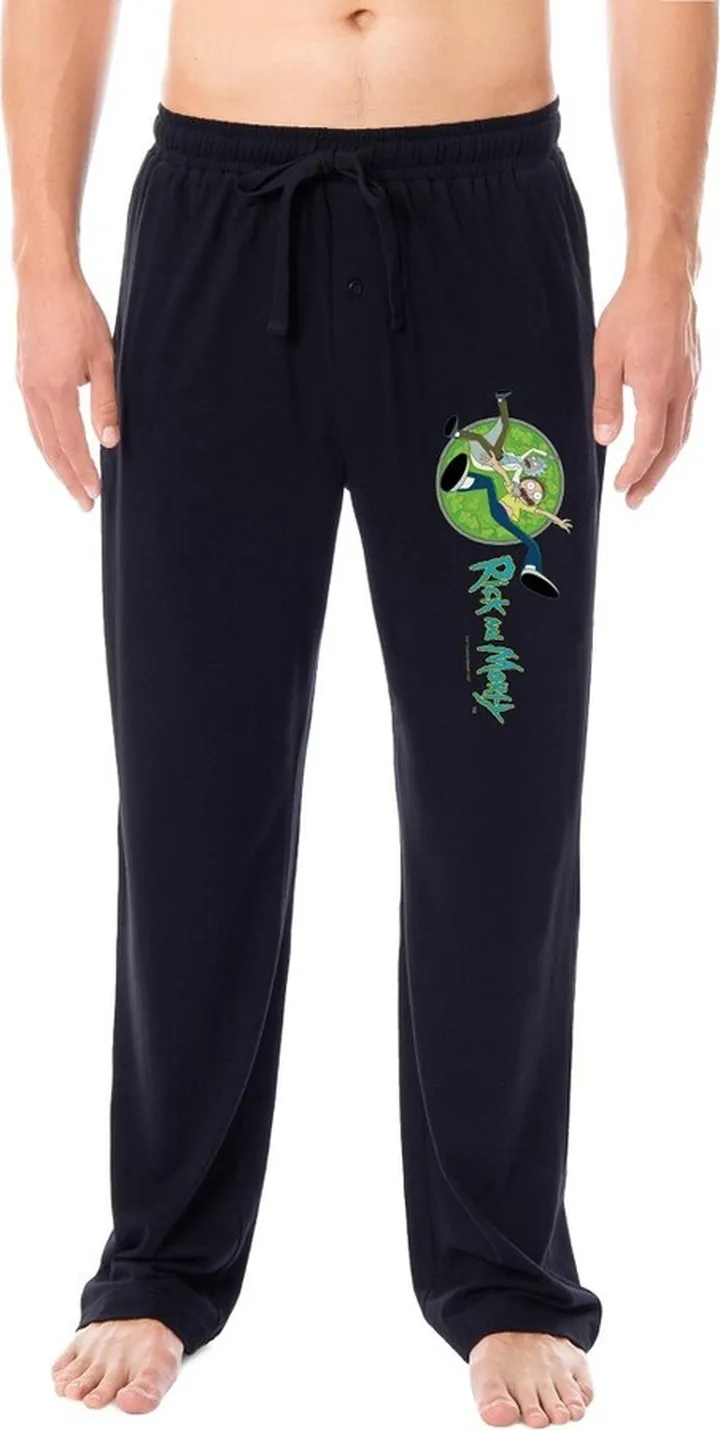 Rick and Morty Mens' TV Show Series Portal Character Sleep Pajama Pants (Small) Black