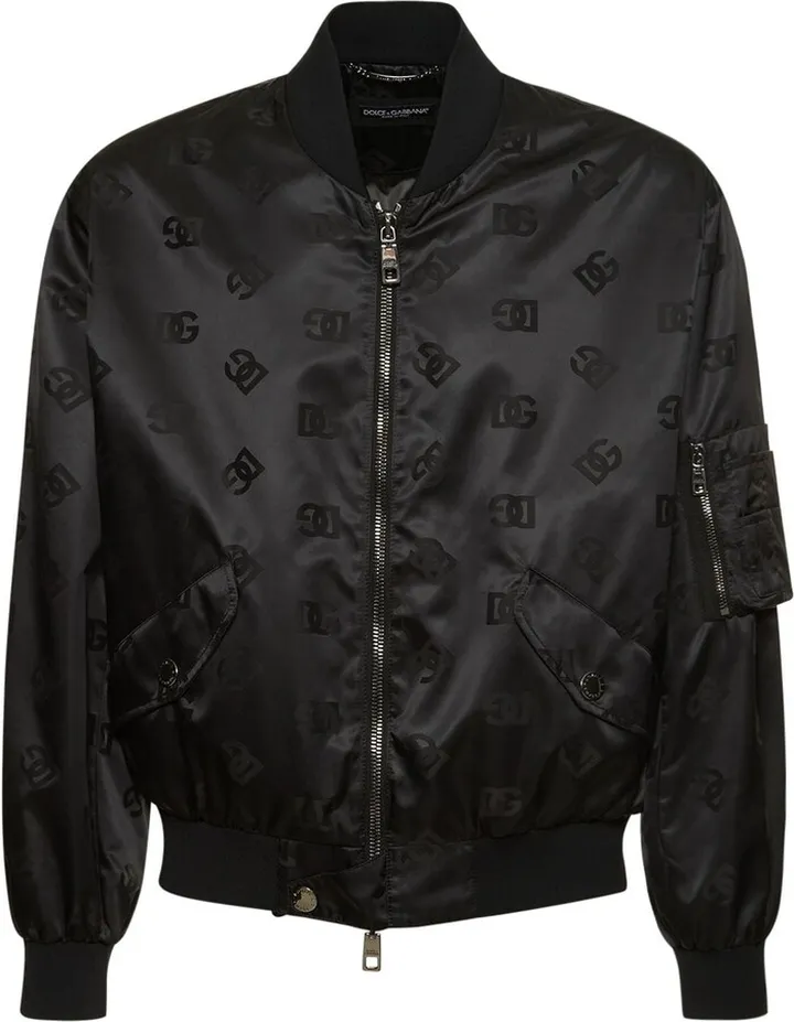 Logo jacquard satin bomber jacket