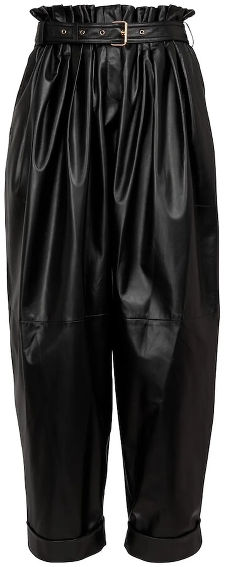 High-rise leather paperbag pants