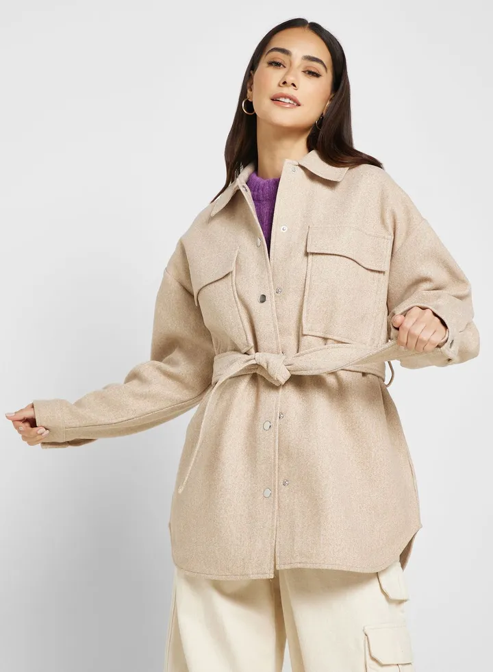 Belted Pocket Detail Shacket
