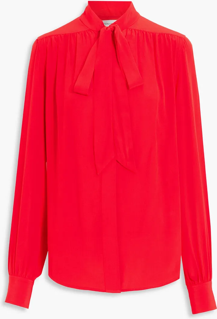 Pussy-bow silk crepe de chine blouse