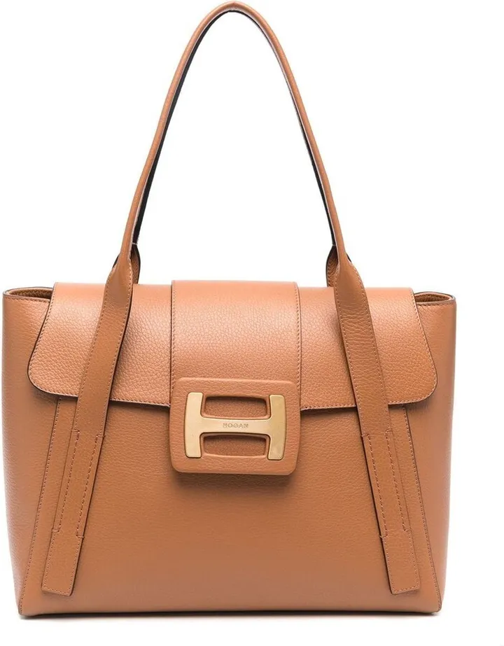 Logo-Plaque Leather Tote Bag