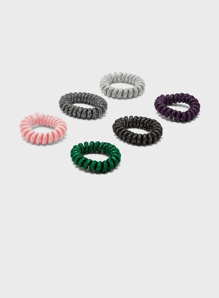 6 Pack Metallic Hair Scrunchie