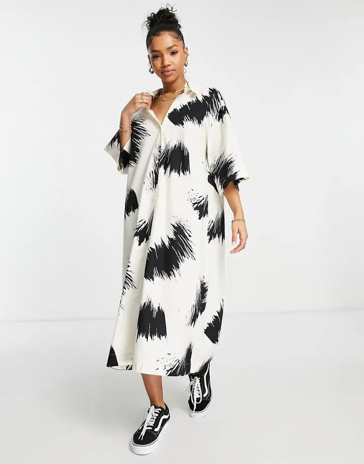 Monki midi shirt dress in paint stroke print