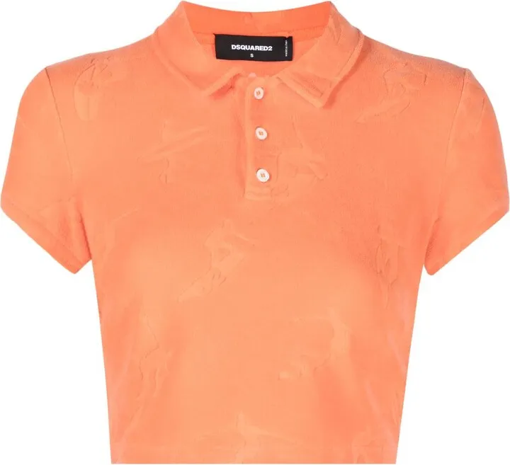Debossed-Detail Cropped Polo Top