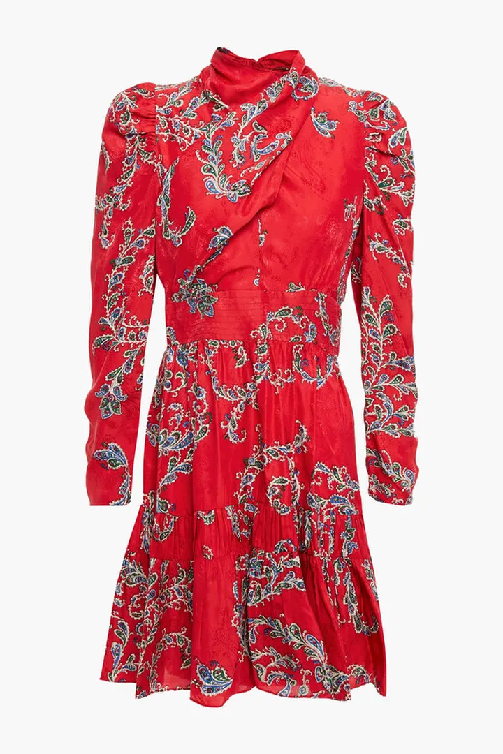 Tali draped printed satin-jacquard mini dress