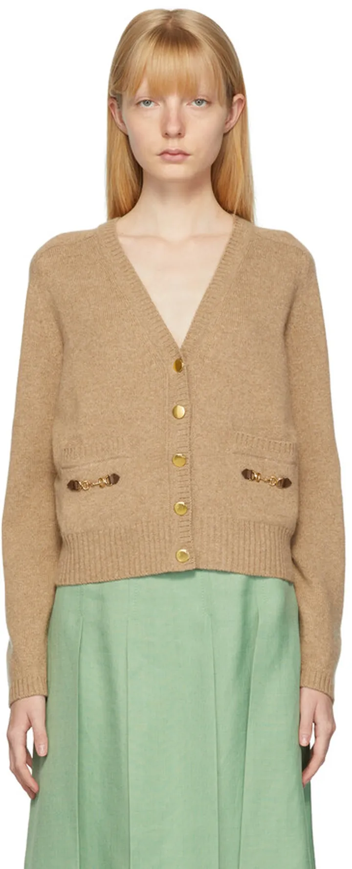 Gucci Tan Cashmere Horsebit Cardigan