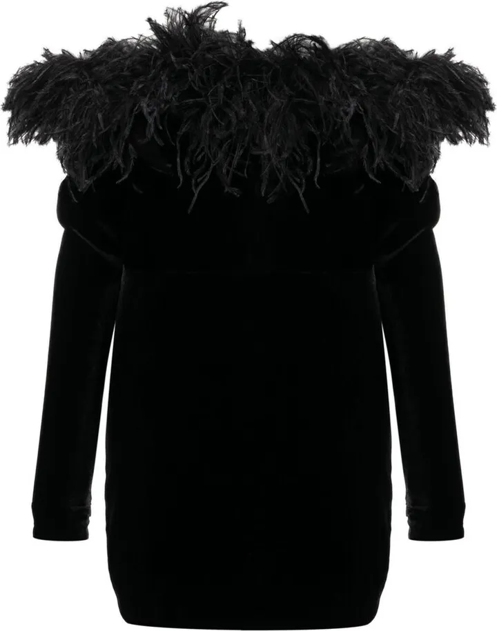 Feather-Trimmed Off-Shoulder Minidress