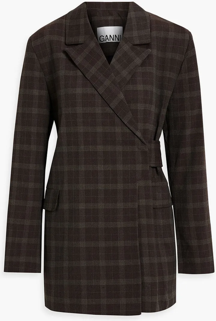 Checked woven wrap blazer