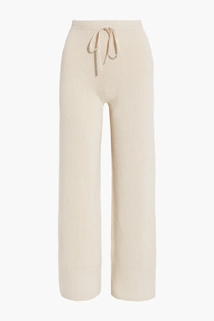 Ribbed cotton-blend wide-leg pants