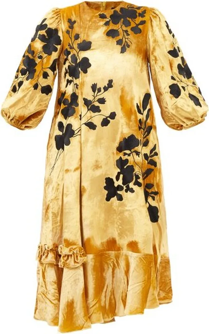 Liyah Floral-embroidered Velvet Midi Dress