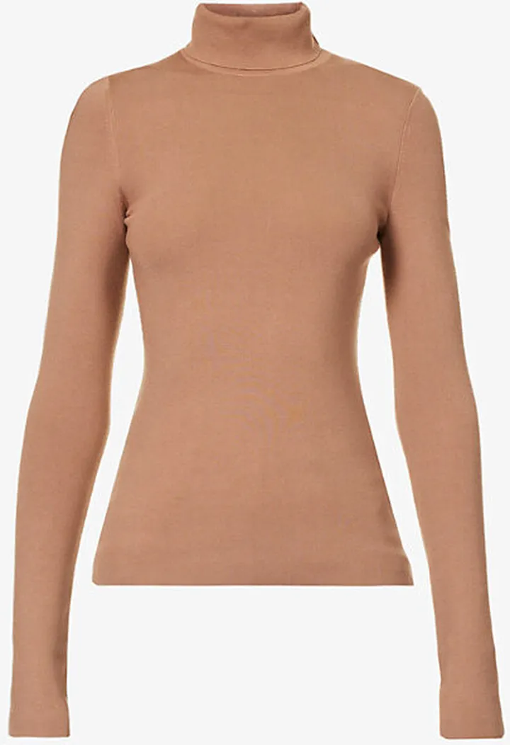 Womens Camel Turtleneck Silk-blend top