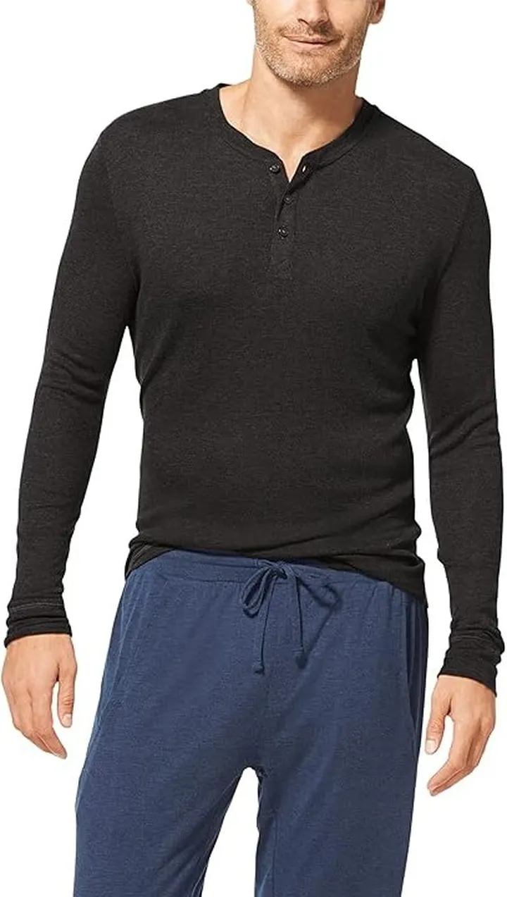 Tommy John Lounge Long Sleeve Henley (Charcoal Heather) Men's Pajama