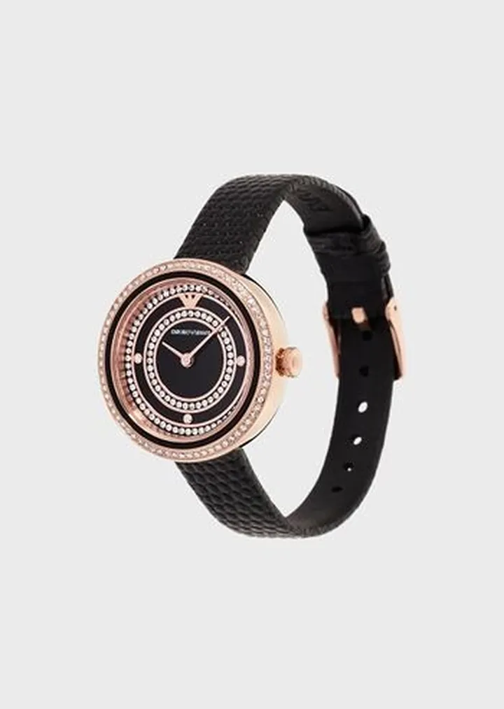 Two-Hand Black Leather Watch