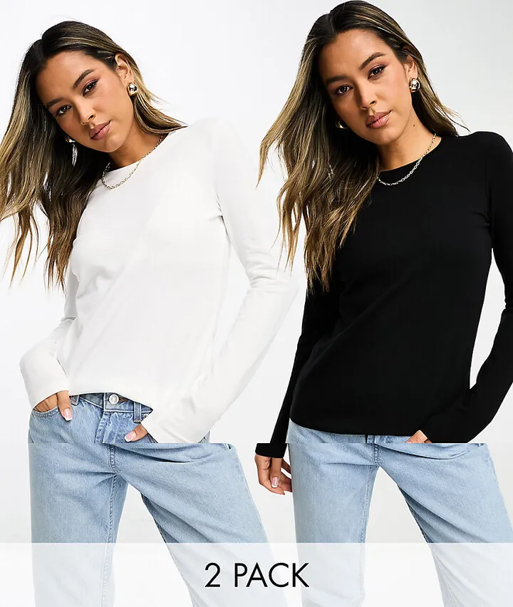 ASOS DESIGN ultimate slim fit T-shirt with long sleeves in cotton 2 pack SAVE