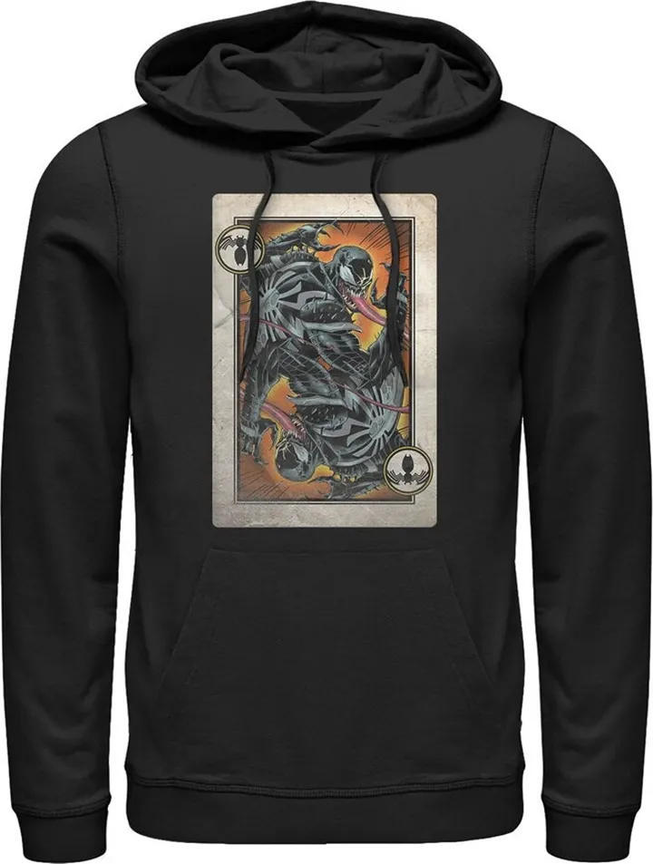 Men's Marvel Venom Playing Card Pull Over Hoodie - Black - 3X Large