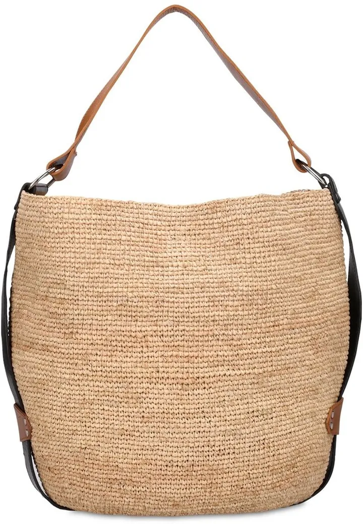 Bayia straw & leather bucket bag