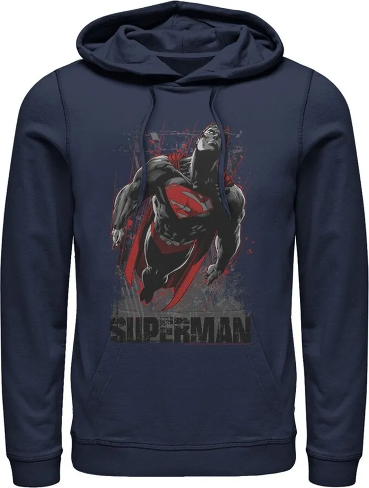 Men's Superman Flight Looking On Pull Over Hoodie - Navy Blue - 3X Large