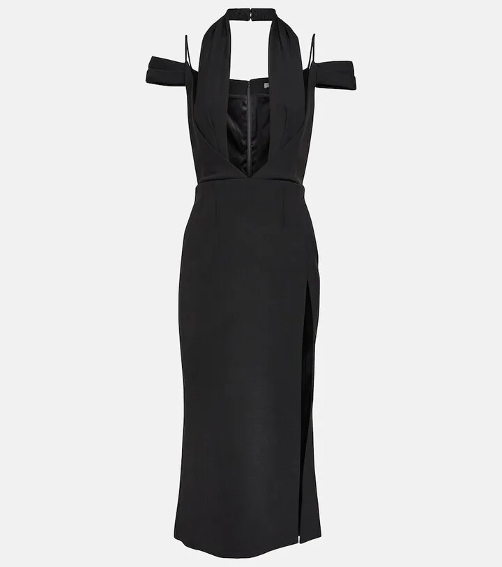 Halterneck wool-blend midi dress