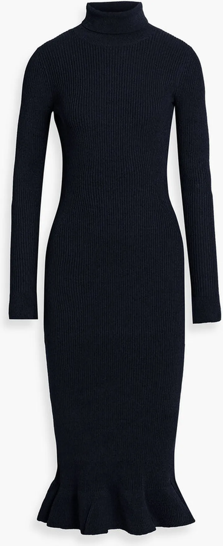 Bow-detailed ribbed-knit midi dress