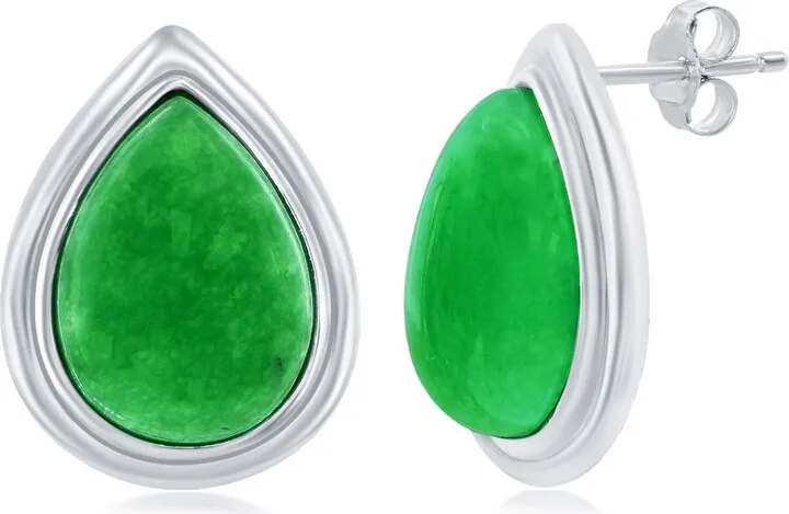 Sterling Silver Jade Pear Shaped Stud Earrings