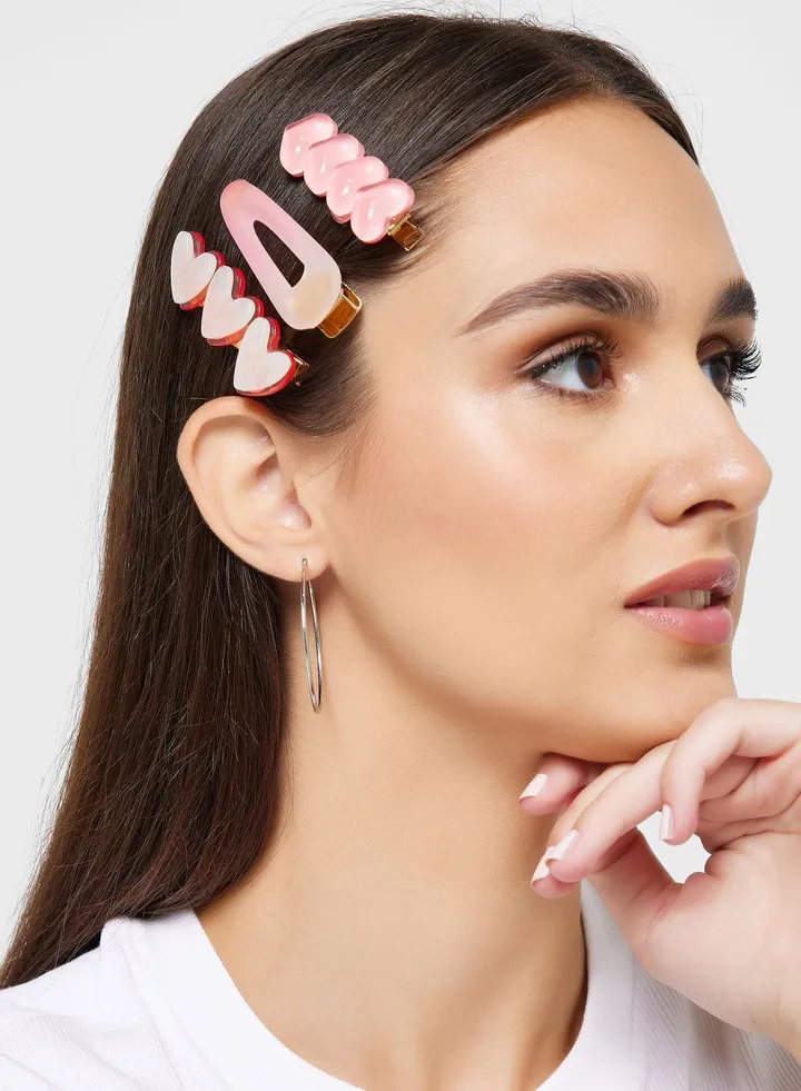 3 Pack Heart Hair Clip Set