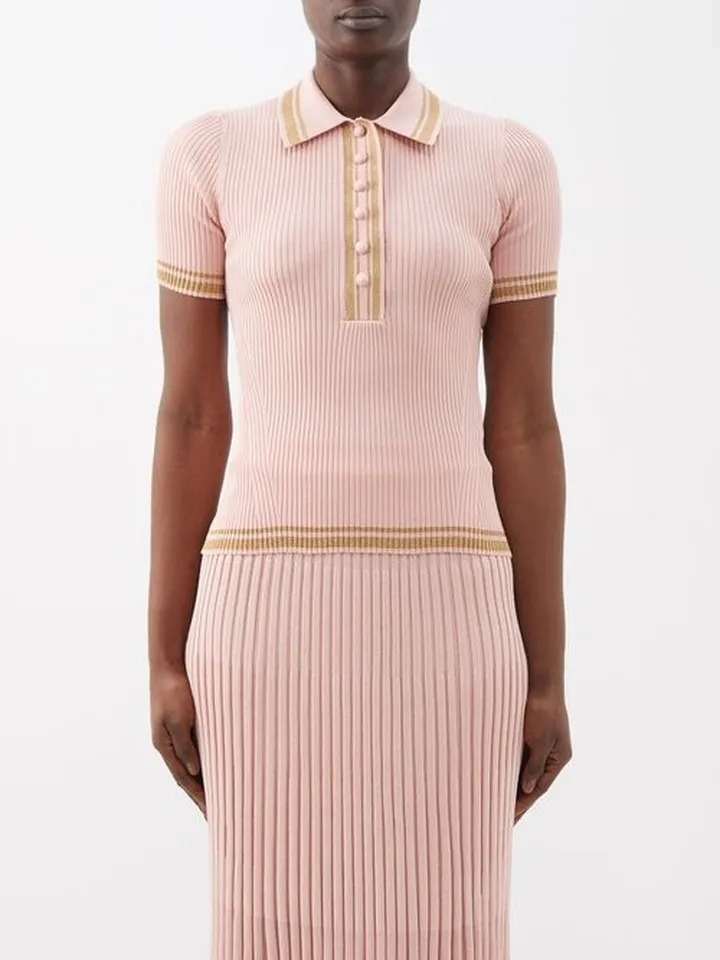 Wonderland Rib-knit Lurex Polo Shirt