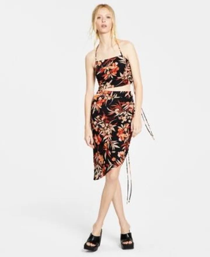 Leyden Womens Ruched Halter Top Ruched Midi Skirt