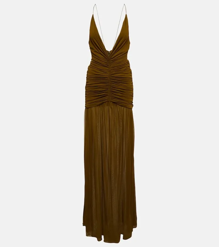 Ruched deep V-neck gown