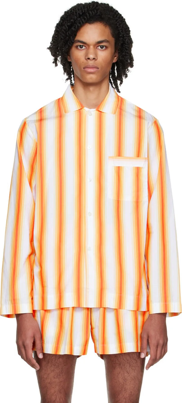 Tekla Orange Stripe Long Sleeve Pyjama Shirt