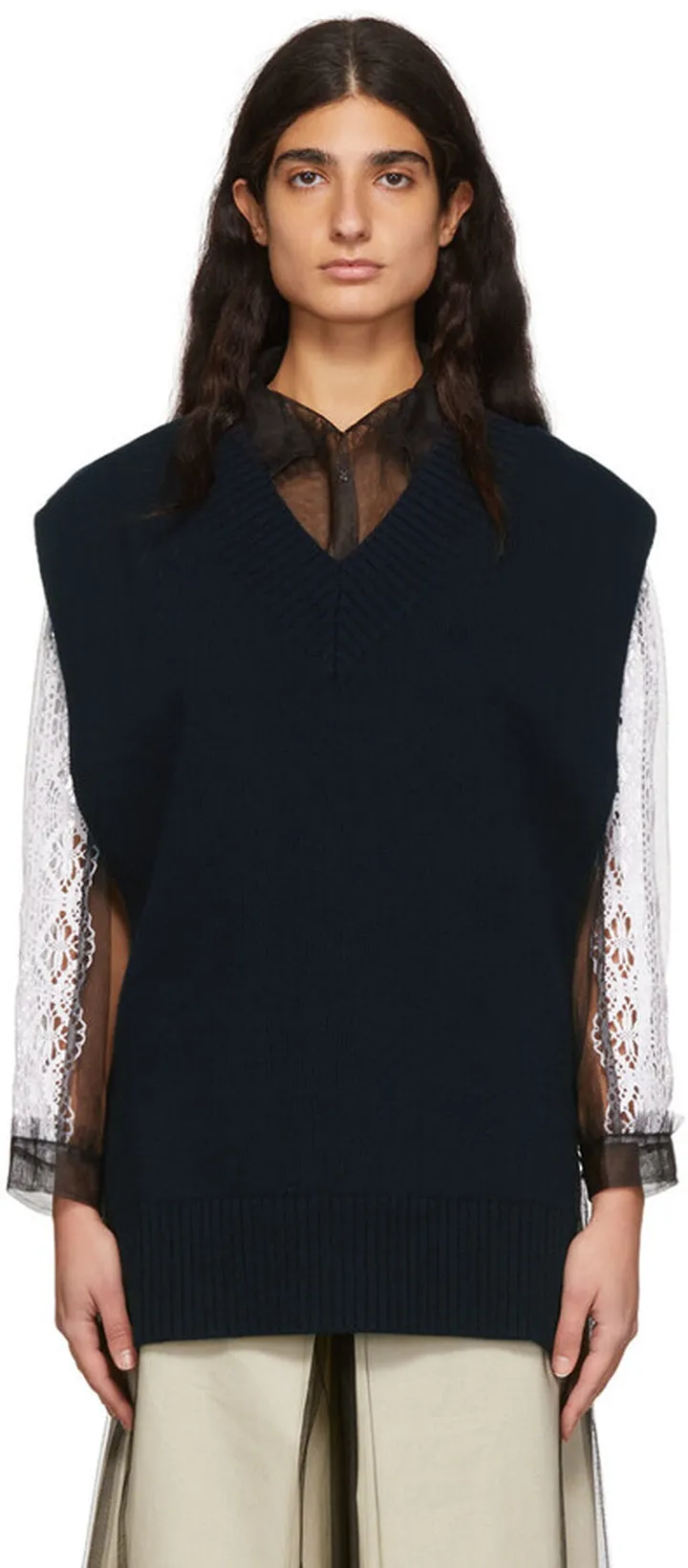 Maison Margiela Navy Sleeveless V-Neck Sweater