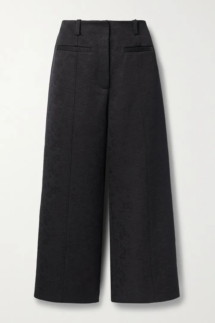 Proenza Schouler - Cropped Cotton And Wool-blend Jacquard Wide-leg Pants - Black