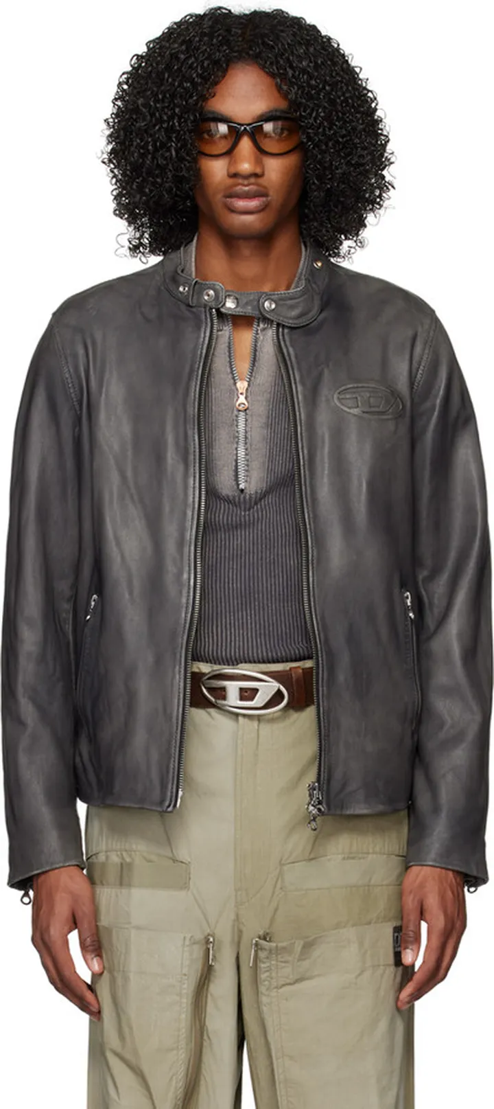 Diesel Gray L-Metal-Treat Leather Jacket