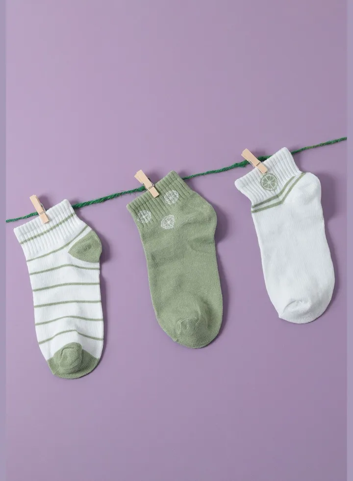 3 Pack Printed Cotton Ankle Length Socks For Women