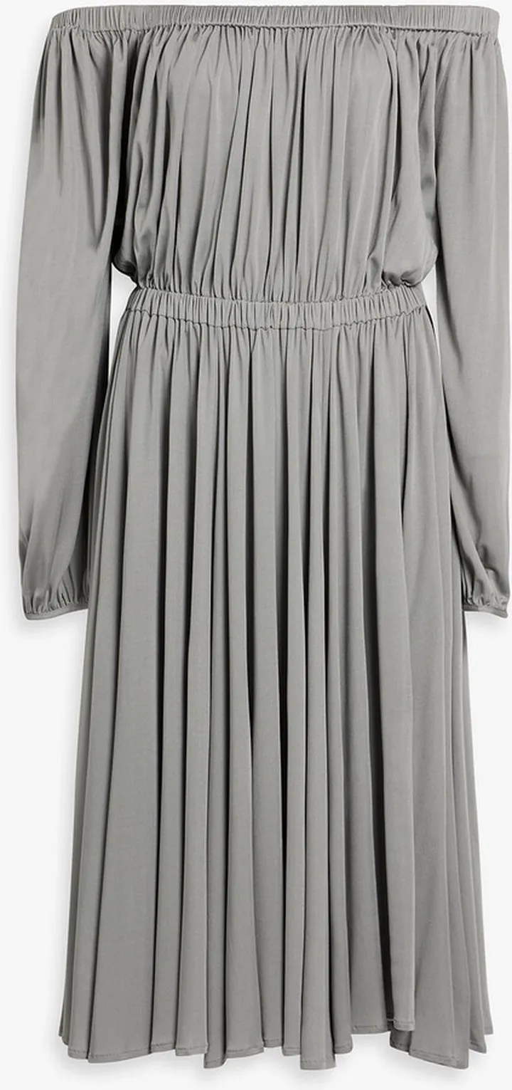 Off-the-shoulder gathered silk-jersey dress