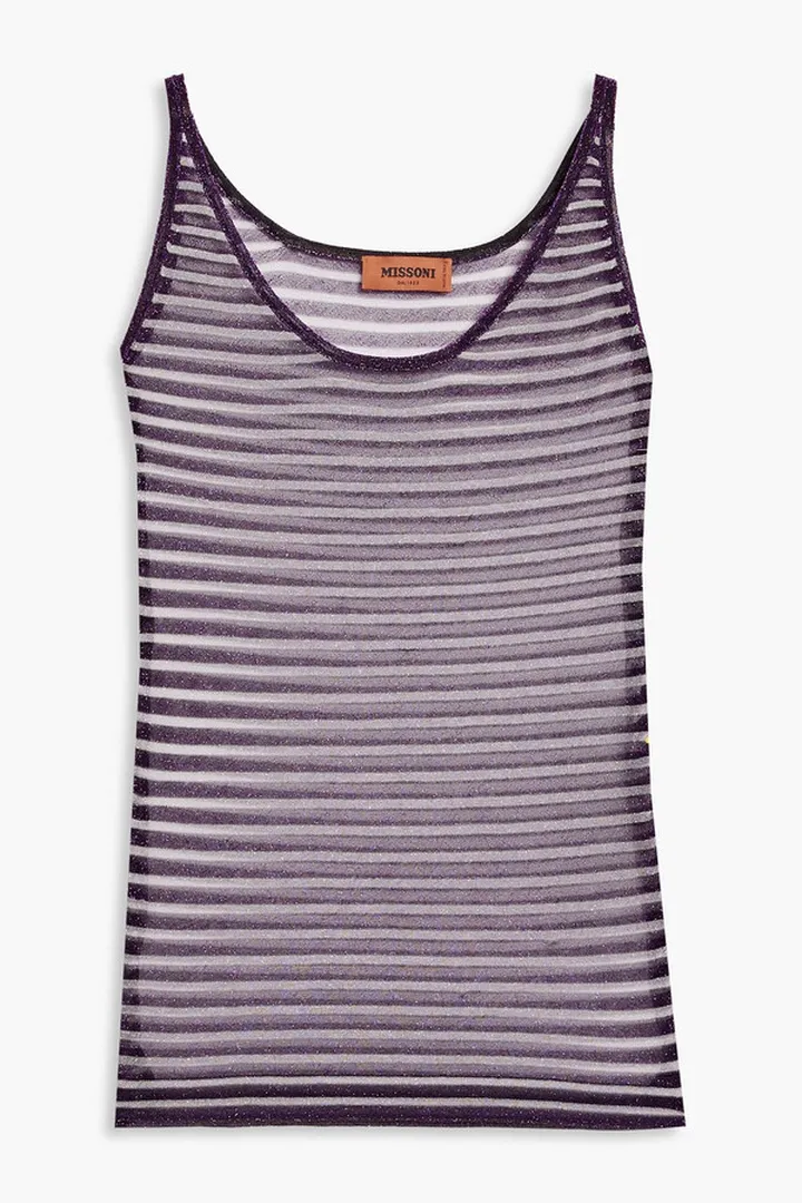 Striped metallic crochet-knit tank