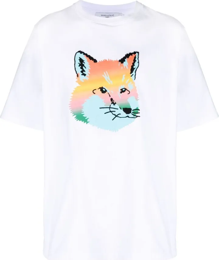 White Vibrant Fox Head Cotton T-Shirt