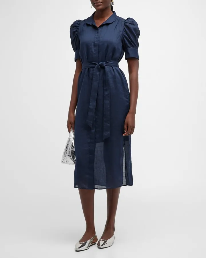 Gillian Ruched-Sleeve Midi Dress