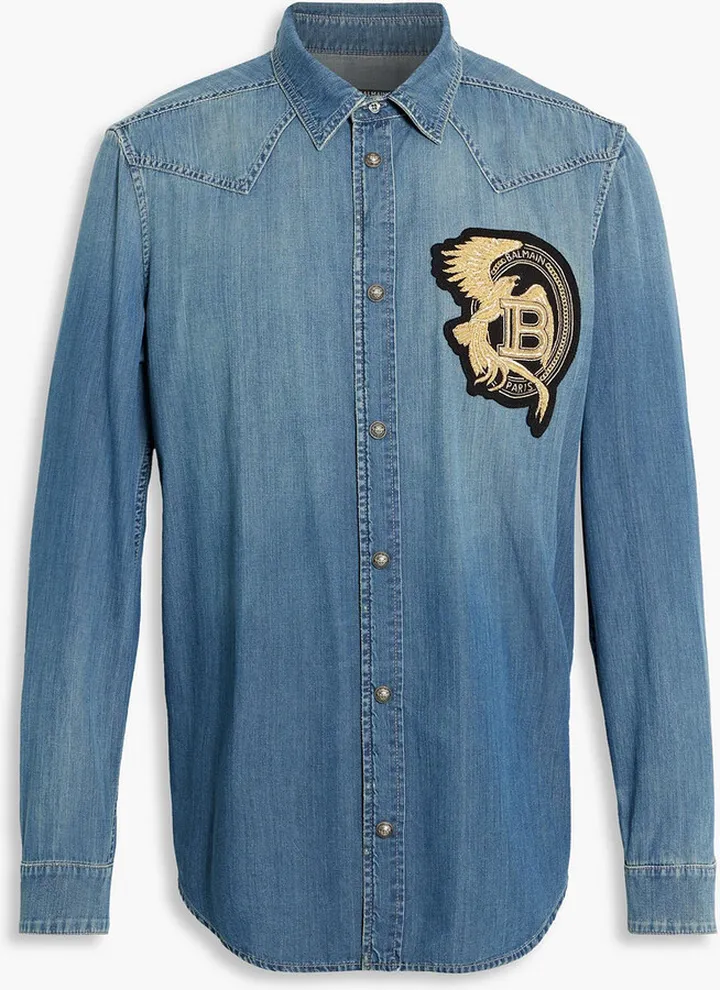 Appliquéd denim shirt