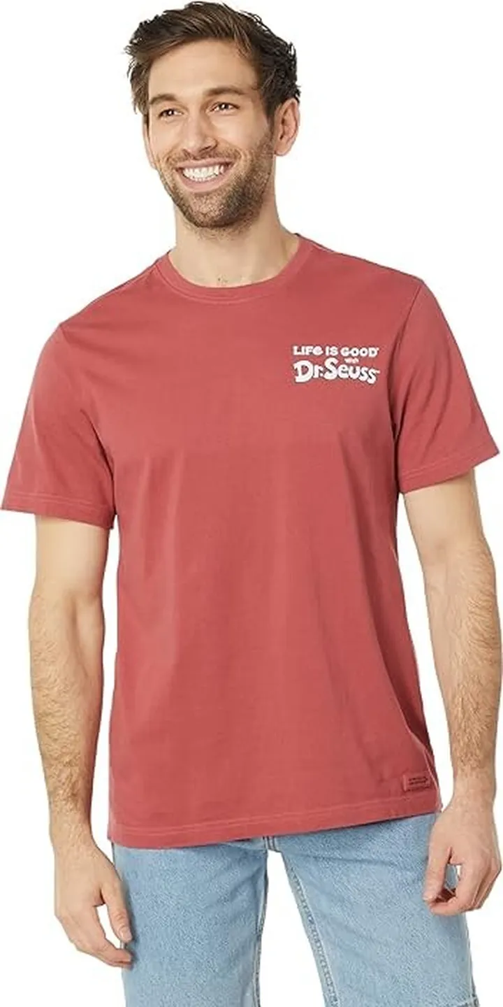 Life is Good Cat In The Hat Golf Short Sleeve Crusher Tee (Faded Red) Men's Clothing