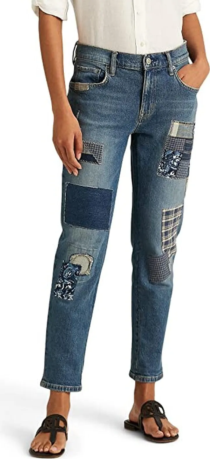 LAUREN Ralph Lauren Patchwork Relaxed Tapered Jeans (Bluestone Wash) Women's Jeans