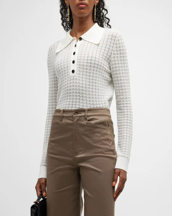 Sheer Long Sleeve Polo Top