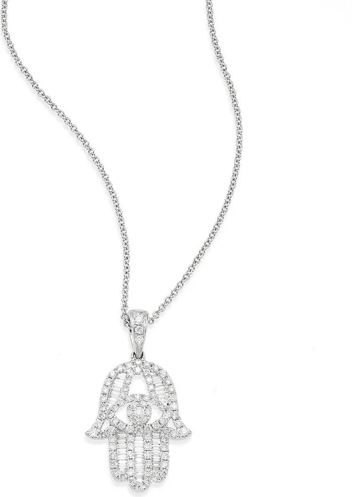0.56 TCW Diamond & 14K White Gold Hamsa Pendant Necklace