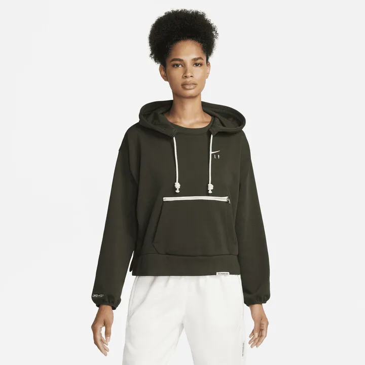 Nike Women's Dri-FIT Swoosh Fly Standard Issue Pullover Basketball Hoodie in Green