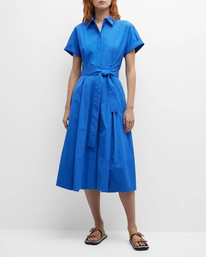 Belted Short-Sleeve A-Line Shirtdress