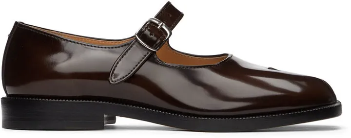 Maison Margiela Brown Patent Tabi Mary Jane Oxfords