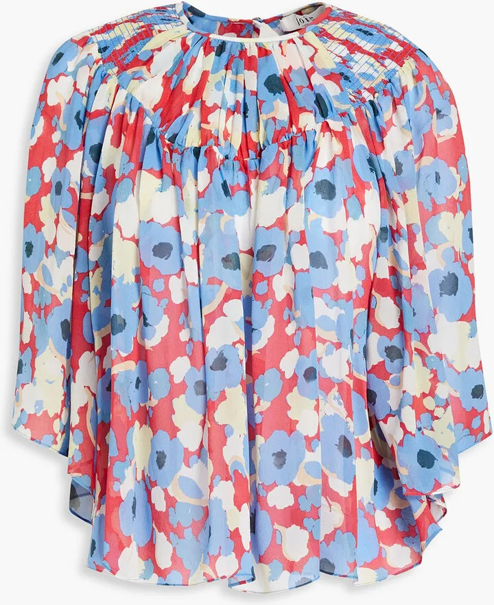 Rosalind gathered floral-print silk-georgette blouse