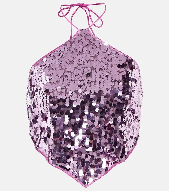 Sequined halterneck crop top