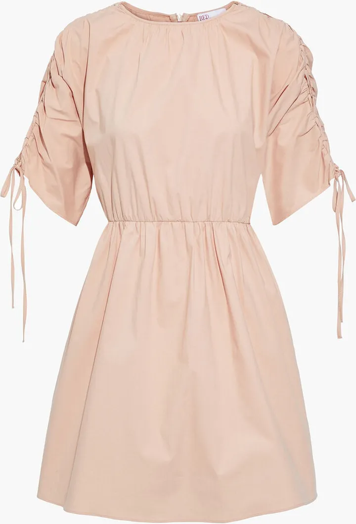 Lace-up cotton-blend poplin mini dress